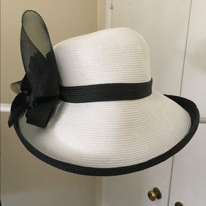 White Woven Hat with Bow - Sunday Hat or Tea Hat
